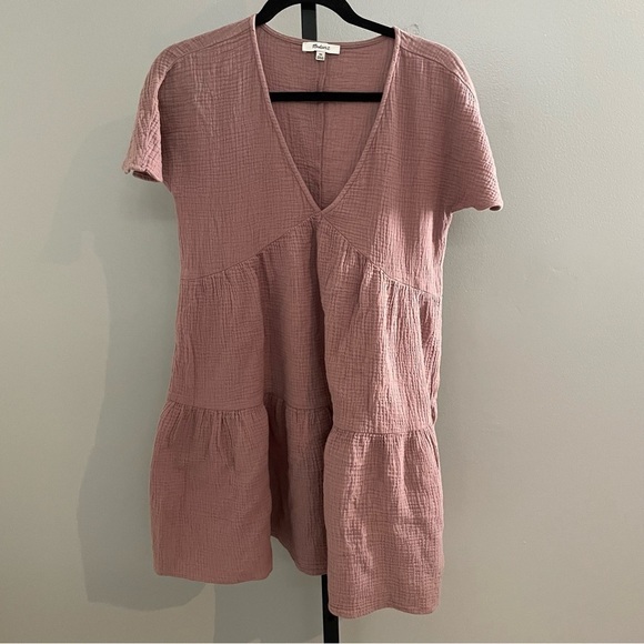 Madewell Lightspun Popover Tiered Mini Dress Mauve Shadow Size XS - Picture 2 of 6
